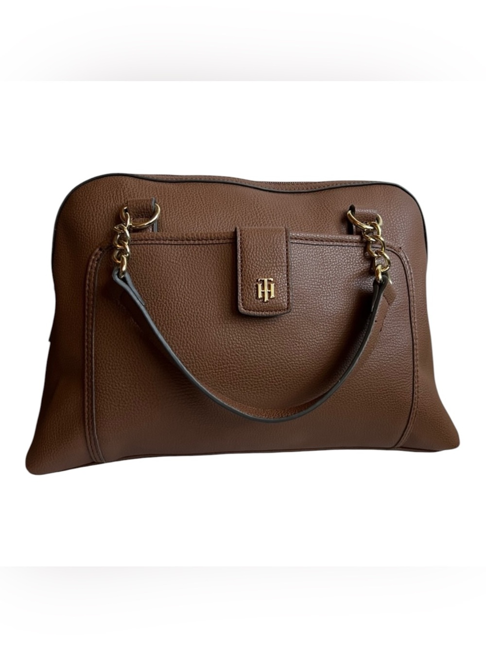 Tommy Hilfiger Tote Handbag NWOT Large Structured Purse 13x10x5 Tan Brown Gold